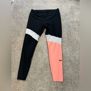 Nike Coral and Black Leggings with Gray Detail